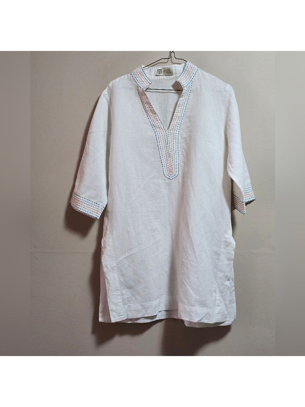 Tatum & Olivia long sleeve colorful embroidered linen coverup tunic size 4